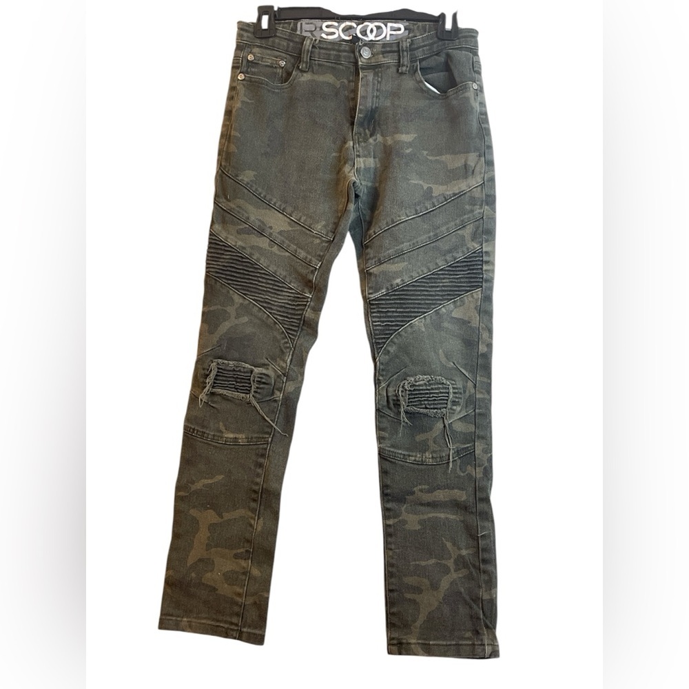 LR Scoop BOY’S Camo Moto-Style Jeans Distressed Size 16 #17